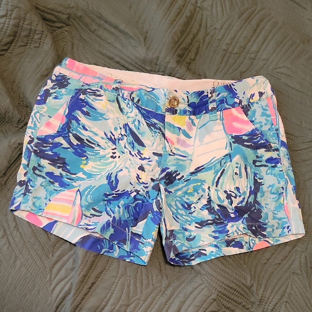 Lilly Pulitzer Callahan Shorts Blue Multi Print Cotton Blend Shorts
